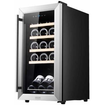 Vitrina de vin Cecotec 02340 GrandSommelier 15000, Capacitate 15 sticle, Iluminare LED, Temperatura reglabila, Silentios, Clasa A, Inox