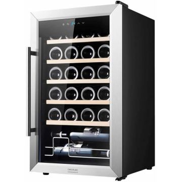 Vitrina de vin Cecotec 02345 GrandSommelier 24000 Inox Compressor, Capacitate 24 sticle, Temperatura reglabila, Iluminare LED, Control digital, Inox