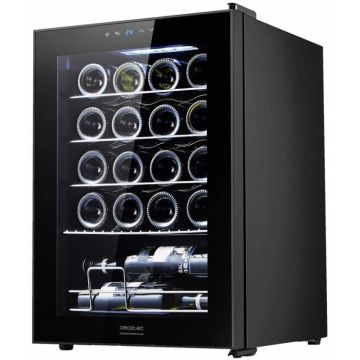 Vitrina de vin Cecotec 0341 GrandSommelier 20000 Black Compressor, Capacitate 20 sticle, Temperatura reglabila, Control digital, Iluminare LED, Negru