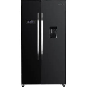 Frigider Side by side Heinner HSBS-H439NFBKWDE++, Capacitate 436 l, No Frost, Clasa E, Display, Dozator de apa, Functie smart, H 177 cm, Negru