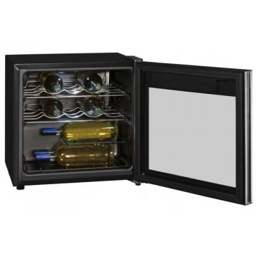 Racitor de vin pentru 14 sticle Exquisit WS116-3EA, Lumina interioara LED, Control digital, Capacitatea 49 l, Clasa A, H 51 cm, Negru