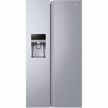 Side by Side Haier HSOGPIF9183, 515l, Total No Frost, Multi air flow, Motor Inverter, Display LED, Super Cooling, Super Freezing, Dispenser apa si gheata, Clasa F, H 177 cm, Argintiu