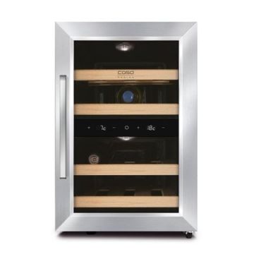 Vitrina de vin CASO DESIGN 623, Doua zone de racire, Control digital temperatura, Capacitate 12 sticle, Inox