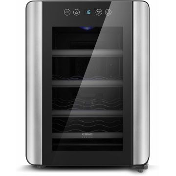 Vitrina de vinuri CASO WineCase Red 12, Capacitate 12 sticle vin rosu, Control Sensor-Touch, Clasa A, H 48 cm, Negru Inox
