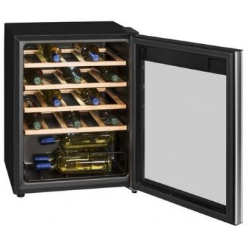 Vitrina de vinuri Exquisit WS124-3EA, 24 sticle, 66 l, Clasa A, H 64.2 cm, Negru Inox