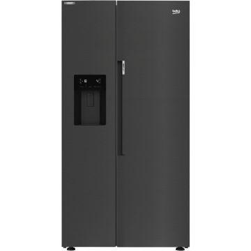 Side by Side Beko GN162341XBRN, 571 l, NeoFrost Dual Cooling, Compresor ProSmart Inverter, Display touch control, Harvest Fresh, EverFresh+, Clasa E, H 179 cm, Argintiu inchis