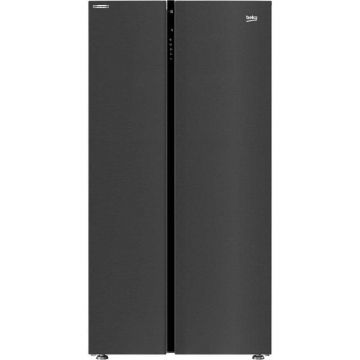 Side by Side Beko GN163122ZXBRN, 580 l, Neo Frost Dual Cooling, ProSmart Inverter, Harvest Fresh, Cooling Fan, Holiday Mode, XXL Bottle, Clasa F, H 179 cm, Argintiu inchis