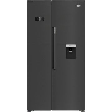 Side by Side Beko GN163240ZXBRN, 576 l, NeoFrost Dual Cooling, ProSmart Inverter, Display touch control, Harvest Fresh, EverFresh+, Clasa E, H 179 cm, Argintiu inchis