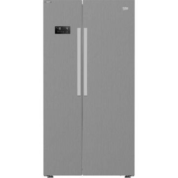 Side by Side Beko GNE64021XB, 580 l, Neo Frost Dual Cooling, Compresor ProSmart Inverter, Afisaj electronic, Clasa F, (clasificare energetica veche Clasa A+), H 179 cm, Argintiu