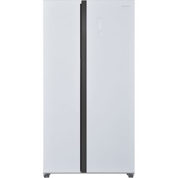 Side by Side Heinner HSBS-H442NFGWHE++, Full No Frost, Compresor Inverter, Smart, Eco, 442 l, 177 cm, Sticla Alba