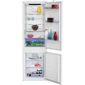 Combina frigorifica incorporabila Beko BCNA275E5SN, 254 l, Clasa D, NeoFrost Dual Cooling, Harvest Fresh, Compresor ProSmart Inverter, Dairy, Display touch control, H 177.5 cm (Alb)