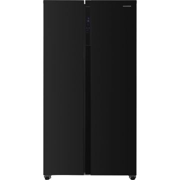 Side by side Heinner HSBS-H442NFBKE++, 442 L, Full No Frost, Compresor inverter, Lumina LED, Super Cooling, 3 rafturi din sticla frigider, Negru