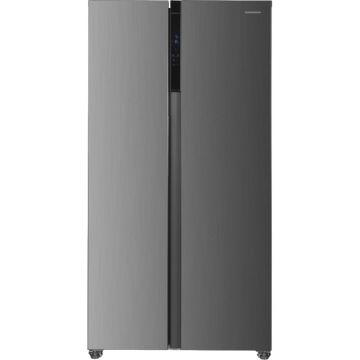 Side by side Heinner HSBS-H442NFXE++, 442 L, Full No Frost, Compresor inverter, Lumina LED, Super Cooling, 3 rafturi din sticla frigider, Inox