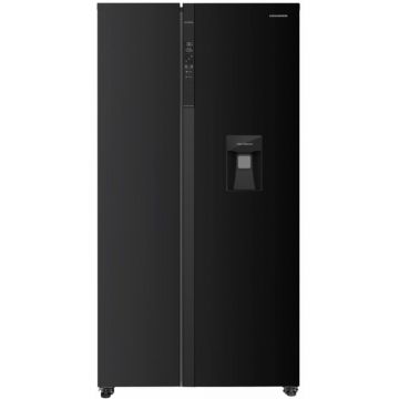 Side by side Heinner HSBS-HM529NFBKWDE++, Full No frost, 529 l, Functie Smart, Dozator de apa, Negru, Clasa E