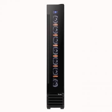 Vitrina de vinuri STARCREST SWN-1807, Capacitate 7 sticle, Clasa F, Rafturi lemn, Control electronic, Display, Iluminat interior LED, H 86.6 cm, Negru