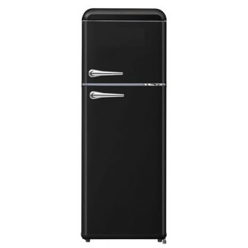 RESIGILAT - Frigider cu 2 usi retro STARCREST SRF-208BK, 208 L, Clasa E, Design Vintage, Iluminare LED, Termostat Reglabil, H 147 cm, Negru